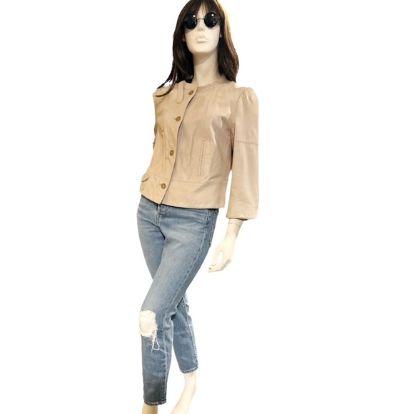 Ann Taylor Cream Size 10 Leather Jacket - Picture 2 of 6
